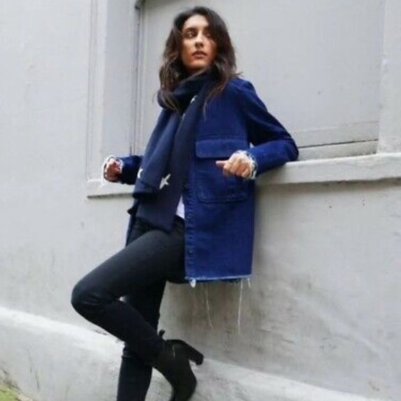 Zara Collarless Fringe Dark Denim Jean Jacket SZ M - Picture 1 of 7